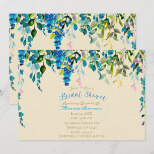 Invitation Fleurs Florales Aquarelle Bleu Crème Mariage