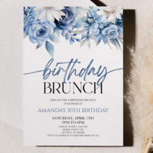 Invitation Fleurs florales bleu Dusty Anniversaire Brunch Par