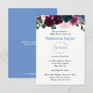 Invitation Fleurs Florales Bleu Vertical - 3x5 Baby Shower