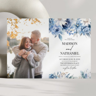 Invitation Fleurs Florales Bleues Dusty Mariage personnalisé