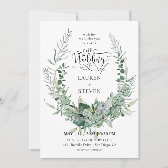 Invitation Fleurs florales, Branchement vert blanc personnali (Devant)