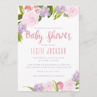 Invitation Fleurs florales d'aquarelle d'invitation de baby