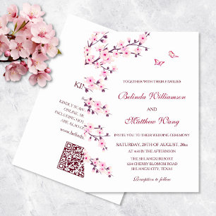 Invitation Fleurs florales de cerisiers Mariage rose blanc