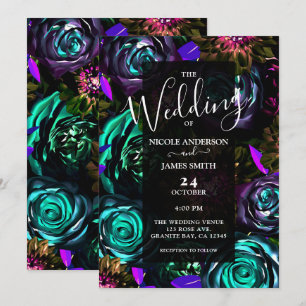 Invitation Fleurs Florales Gras Sombres Merveilleux Mariage