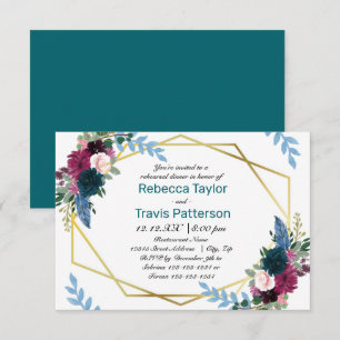 Invitation Fleurs Florales Mod Teal - Dîner de Répétition 3x5