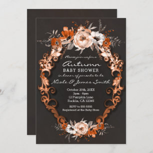 Invitation Fleurs florales oranges de baby shower d'automne
