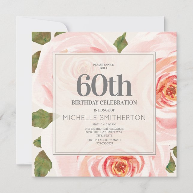 Invitation Fleurs Florales Rose Rose 60e Anniversaire Femmes (Devant)