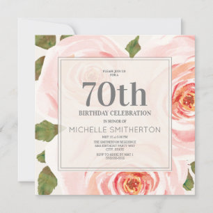 Invitation Fleurs Florales Rose Rose 70e Anniversaire Femmes