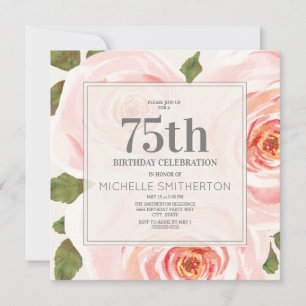 Invitation Fleurs Florales Rose Rose 75e Anniversaire Femmes