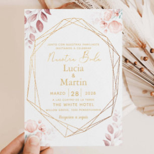 Invitation Fleurs Florales Rose Rose Pâle Or Espagnol Nuestra
