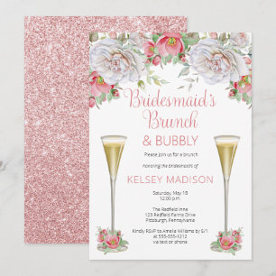 Invitation Fleurs florales roses Brunch & Bubbly