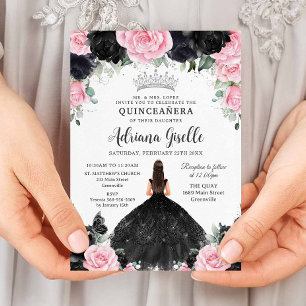 Invitation Fleurs florales roses noires Roses Robe Quinceaner