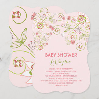 Invitation Fleurs florales roses Whimsical Chic Baby shower f