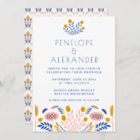 Fleurs folk Scandi en Mariage bleu et jaune