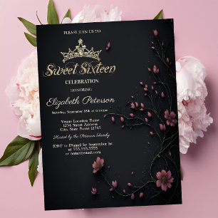 Invitation Fleurs foncées Gothique foncé Douce 16