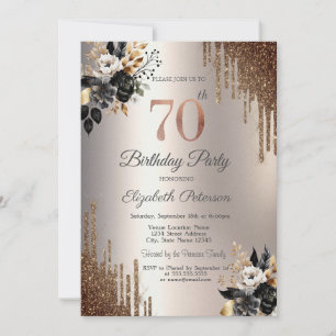Invitation Fleurs foncées Parties scintillant gouttes d'ivoir