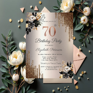 Invitation Fleurs foncées Parties scintillant gouttes d'ivoir