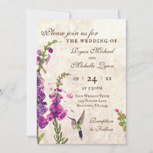 Invitation Fleurs Foxglove, Colibri Tout en un Mariage