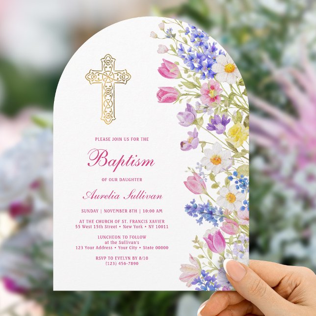 Invitation Fleurs fraîches de prairie Arche Baptême (Créateur téléchargé)
