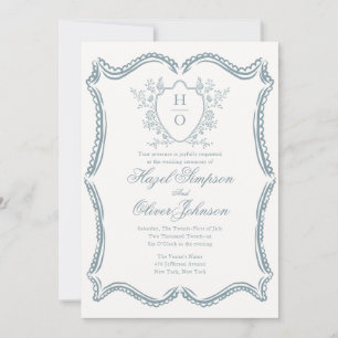 Invitation Fleurs françaises Crête de dentelle bleue vintage 