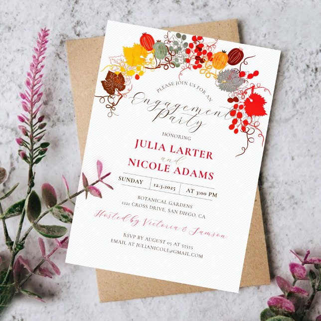 Invitation Fleurs françaises Fête de fiançailles Baies douces (Créateur téléchargé)