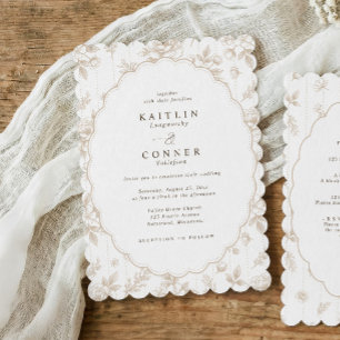 Invitation Fleurs françaises vintage beige mariage ovale en d