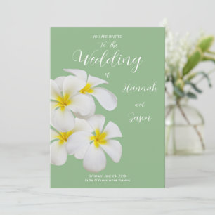 Invitation Fleurs Frangipani blanches, sur Sage, Mariage