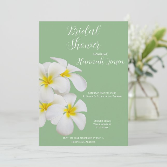 Invitation Fleurs Frangipani blanches, sur Sage, Nuptiale (Debout devant)