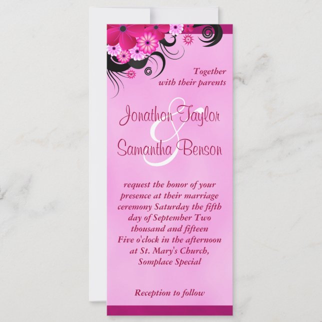 Invitation Fleurs Fuchsia 4" x 9,25" Invite de mariage (Devant)