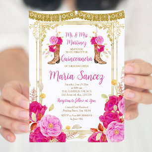 Invitation Fleurs Fuchsia Quinceañera 15 Anos Anniversaire