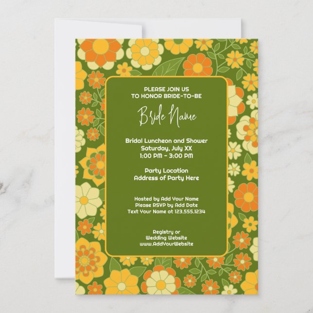 Invitation Fleurs Funky - Baby Shower Rétro de Mariage (Devant)