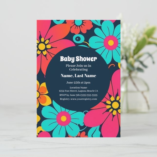 Invitation Fleurs Funky Lumineuses-Retro- Style Dopamine (Debout devant)