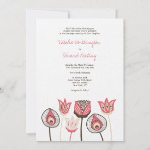 Invitation Fleurs funky mariages au chocolat corail
