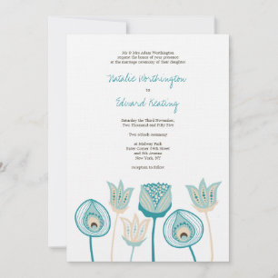 Invitation Fleurs funky mariages Turquoise Blue Ivory