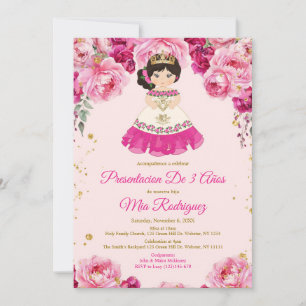 Invitation Fleurs Fuschia Roses Presentación De Tres Años