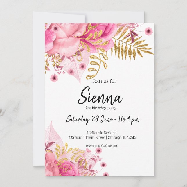 Invitation Fleurs glam chic modernes pour toutes les occasion (Devant)