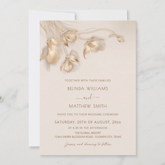 Invitation Fleurs Gold 3 D (Devant)