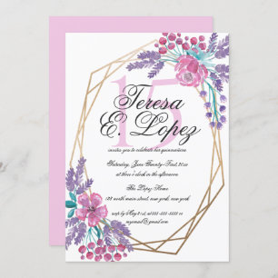 Invitation Fleurs Gold Terrarium Aquarelle Quinceañera