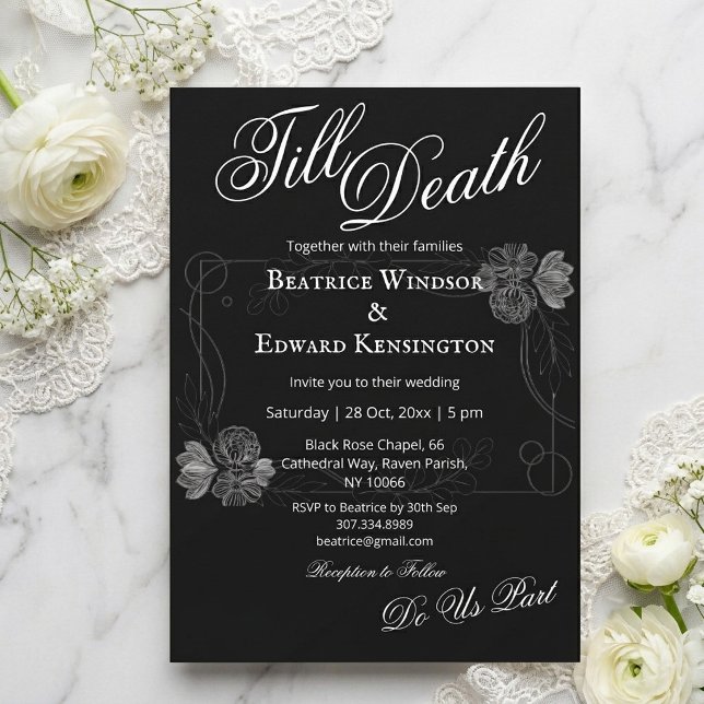 Invitation Fleurs gothiques jusqu'à ce que la mort nous sépar (Gothic Floral Buds Till Death Do Us Part Wedding Invitation)