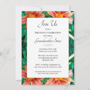 Invitation Fleurs grand-mère anniversaire orangé coloré Lilly
