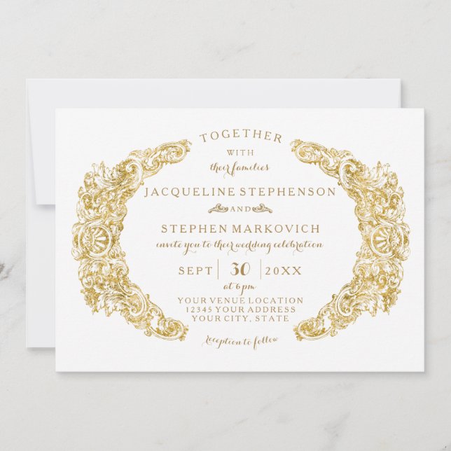 Invitation Fleurs gravées Acanthus Leaf n Flourish Gold (Devant)