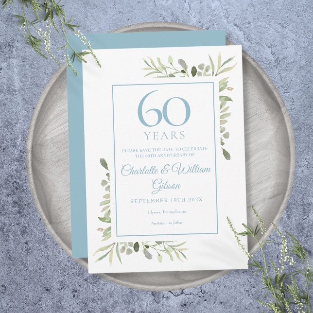 Invitation Fleurs Greenery 60e Anniversaire Enregistrer la Da (Greenery Floral 60th Anniversary Save the Date Invitation)