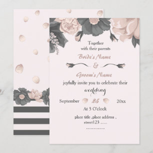 Invitation fleurs gris rose poussiéreux mariage extraordinair