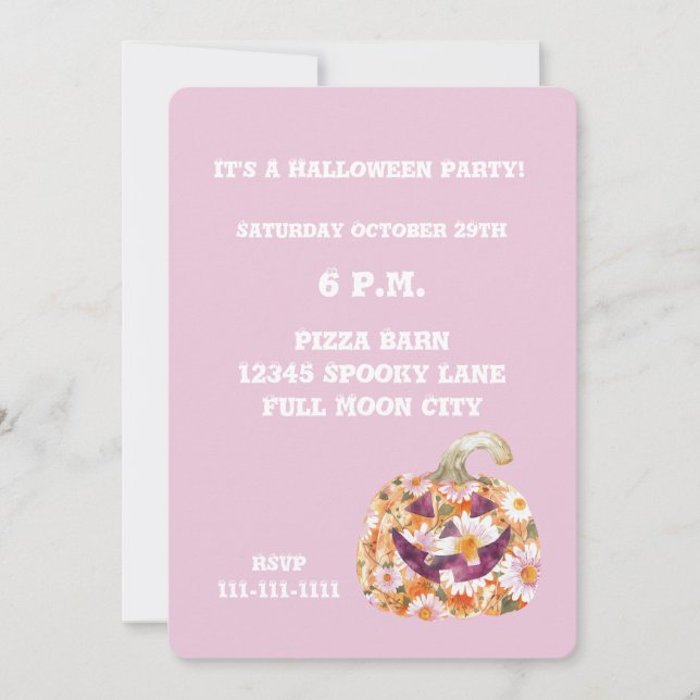 Invitation Fleurs Groovy Citrouille Fête Halloween (Devant)