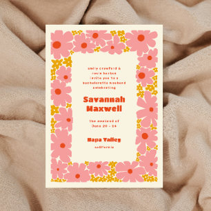 Invitation Fleurs Groovy Rose et Orange Mariage Bohème entre 