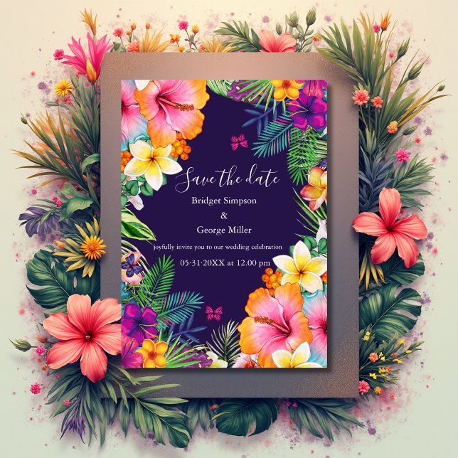 Invitation Fleurs hawaïennes tropicales colorées pour annonce (Créateur téléchargé)