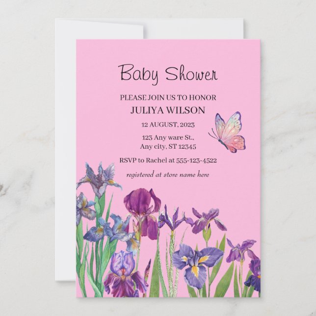 Invitation Fleurs Iris Fille Baby shower (Devant)