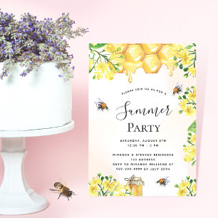 Invitation Fleurs jaunes abeilles nid d'abeille fête d'été