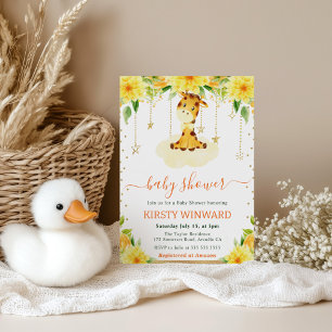 Invitation Fleurs jaunes aquarelle Baby Shower girafe