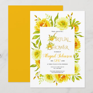 Invitation Fleurs jaunes, bébé virtuel ou douche nuptiale